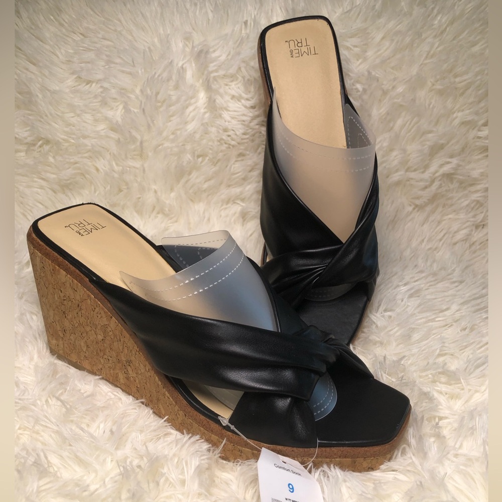Black Twist-Knot Slide Wedges size 9 NWT - Picture 5 of 16
